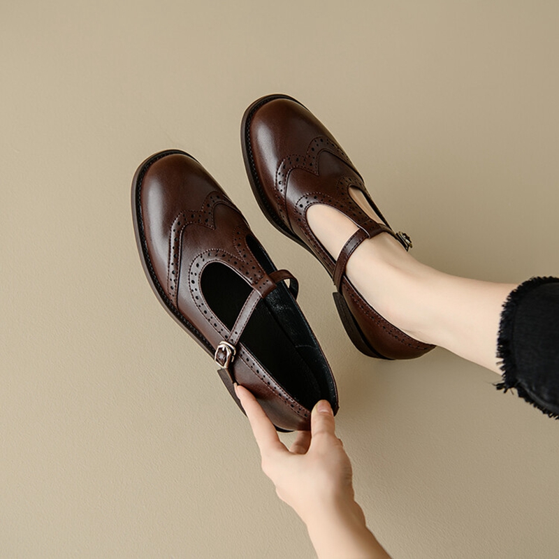 Casual Sandal Leather - 女性のためのスプリットレザーシューズ,ラウンドトゥマリアの靴,ローヒール,オックスフォードポンプ,春秋,新しい