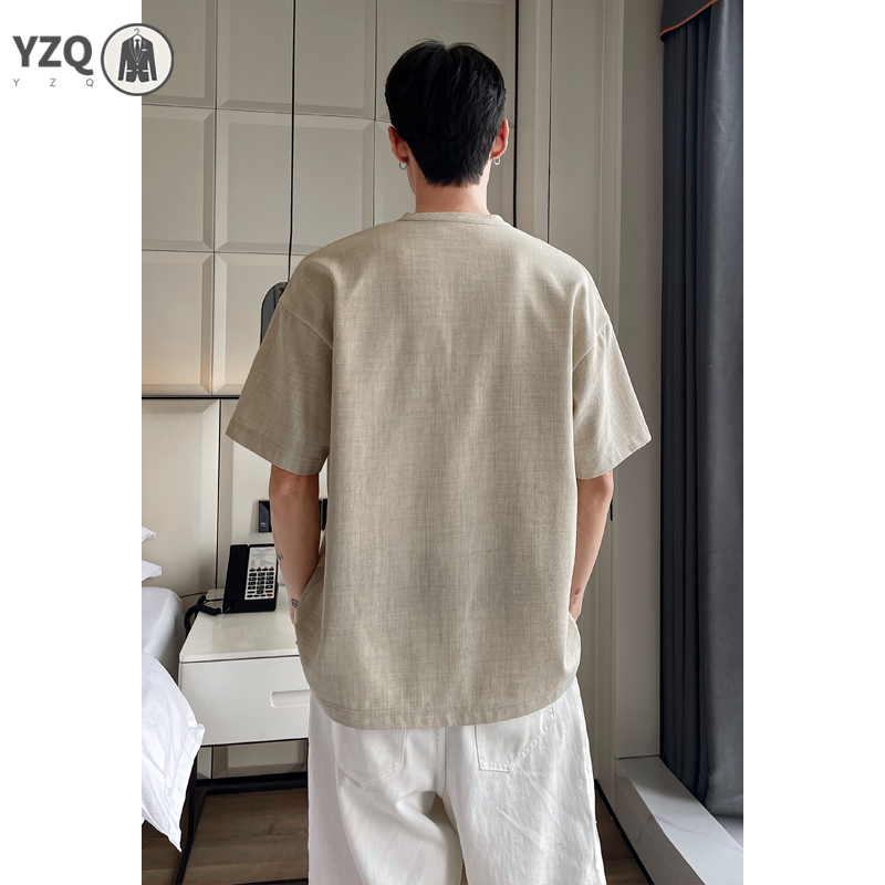 通気性に優れたリネン素材の、ボタン付きネックラインが特徴の、 - Linen Shirt Breathable のレビューと価格