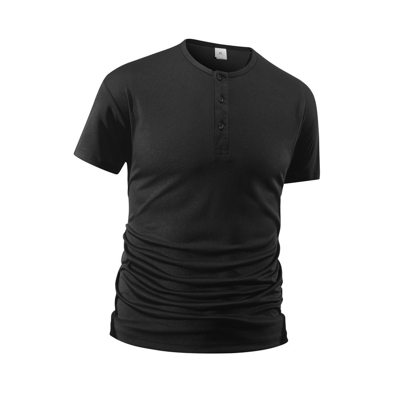 夏用メンズ無地フィットネスカジュアルメッシュヘンリーネックシ - Shirt Camp Collar のレビューと価格