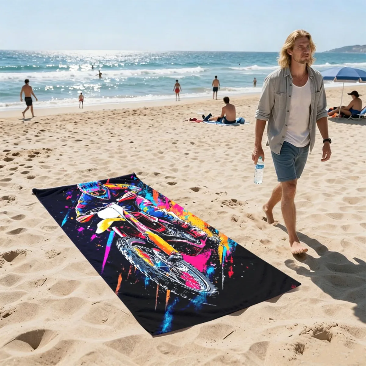 女性・男性用、大判プリント柄のビーチタオル。水着やリゾートで - Sarong Men Wrap のレビューと価格