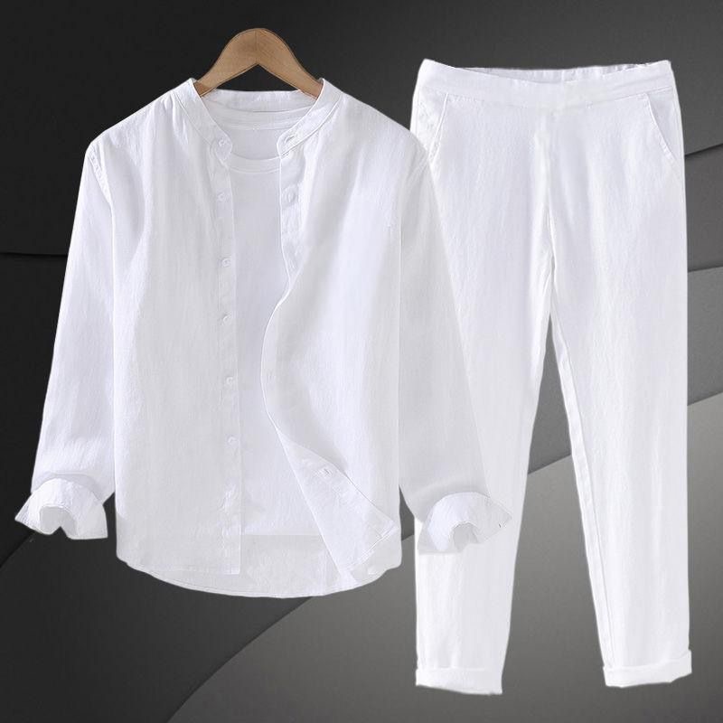 春秋の純麻綿麻ルーズカジュアル薄手メンズ長袖シャツ通気性快適 - Linen Shirt Breathable のレビューと価格