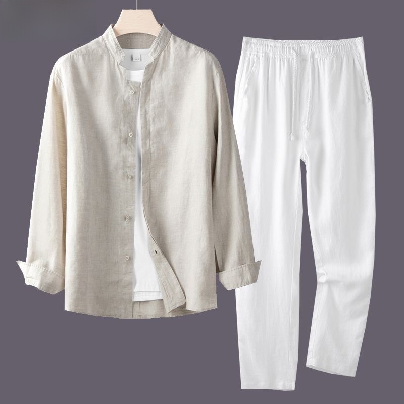 春秋の純麻綿麻ルーズカジュアル薄手メンズ長袖シャツ通気性快適 - Linen Shirt Breathable のレビューと価格