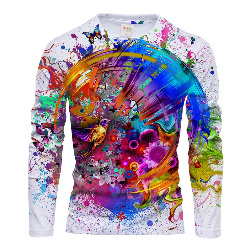 メンズ ポリエステル製 3Dプリント ハミングバード、蝶、花 - Tee Graphic Print のレビューと価格