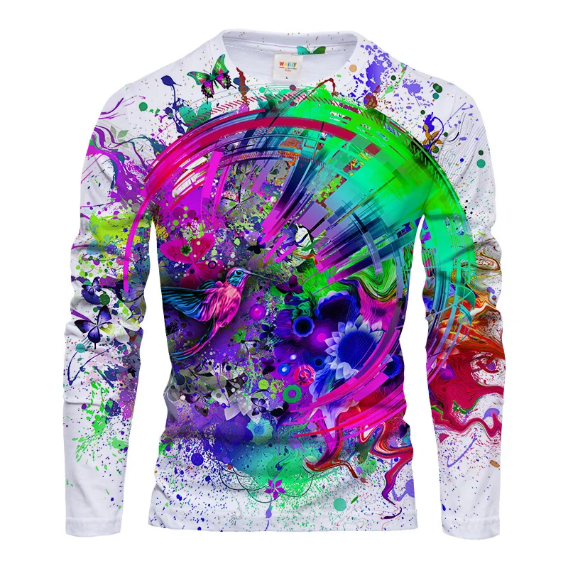 メンズ ポリエステル製 3Dプリント ハミングバード、蝶、花 - Tee Graphic Print のレビューと価格