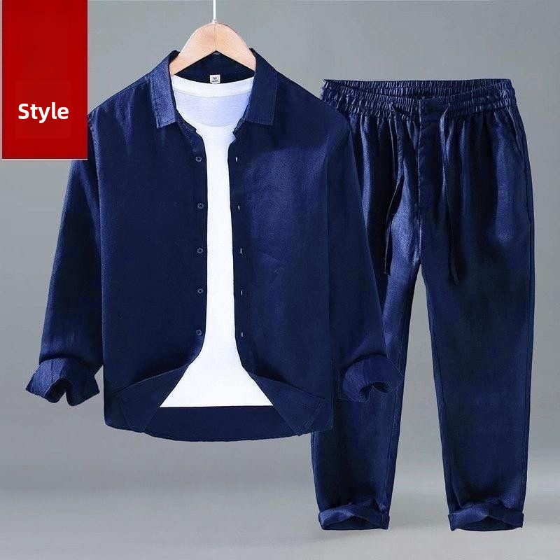 リネン素材のメンズカジュアル半袖シャツと長ズボンの2点セット - Linen Shirt Breathable のレビューと価格